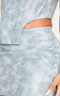 Shape Blue Faux Leather Button Side Mini Skirt
