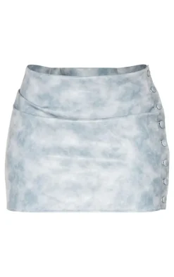 Shape Blue Faux Leather Button Side Mini Skirt