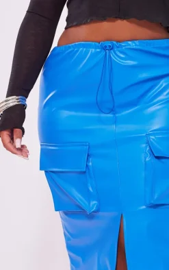 Shape Blue Faux Leather Cargo Pocket Maxi Skirt