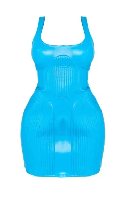 Shape Blue Faux Leather Quilted Detail Bodycon Dress