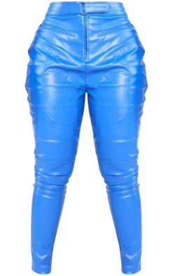 Shape Blue Faux Leather Zip Detail Panel Skinny Pants