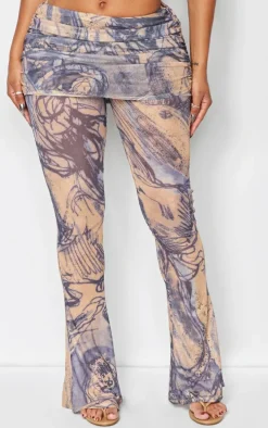 Shape Blue Ink Mesh Foldover Waist Flare Pants