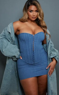 Shape Blue Lace Up Back Woven Corset