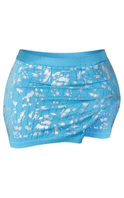 Shape Blue Printed Structured Snatched Rib Split Side Mini Skirt