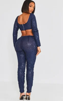 Shape Blue Sequin Mesh Corset Detail Jumpsuit