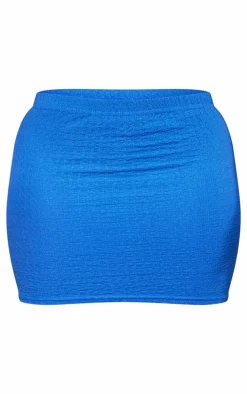 Shape Blue Textured Low Rise Mini Skirt
