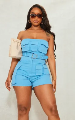 Shape Blue Twill Buckle Detail Cargo Bandeau