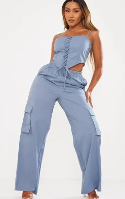 Shape Blue Twill Elasticated Waist Wide Leg Cargo's