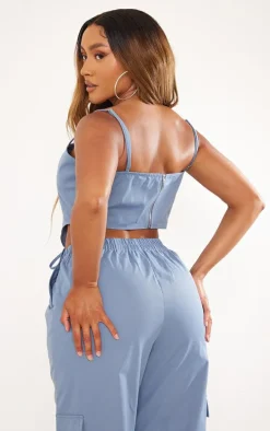 Shape Blue Twill Lace Up Corset