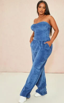 Shape Blue Velour Cup Detail Longline Bandeau