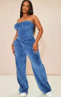 Shape Blue Velour Wide Leg Sweatpants