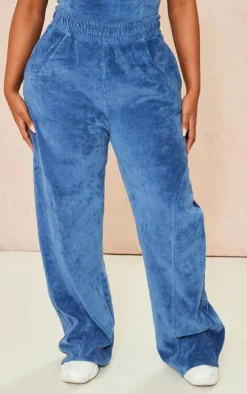 Shape Blue Velour Wide Leg Sweatpants