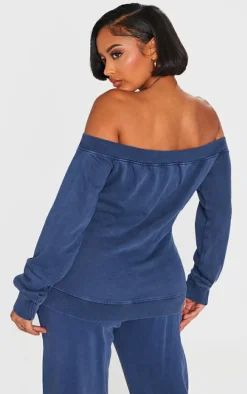 Shape Blue Washed Bardot Zip Up Sweatshirt