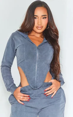 Shape Blue Washed Corset Detail Hoodie