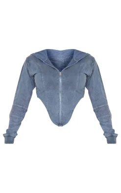Shape Blue Washed Corset Detail Hoodie