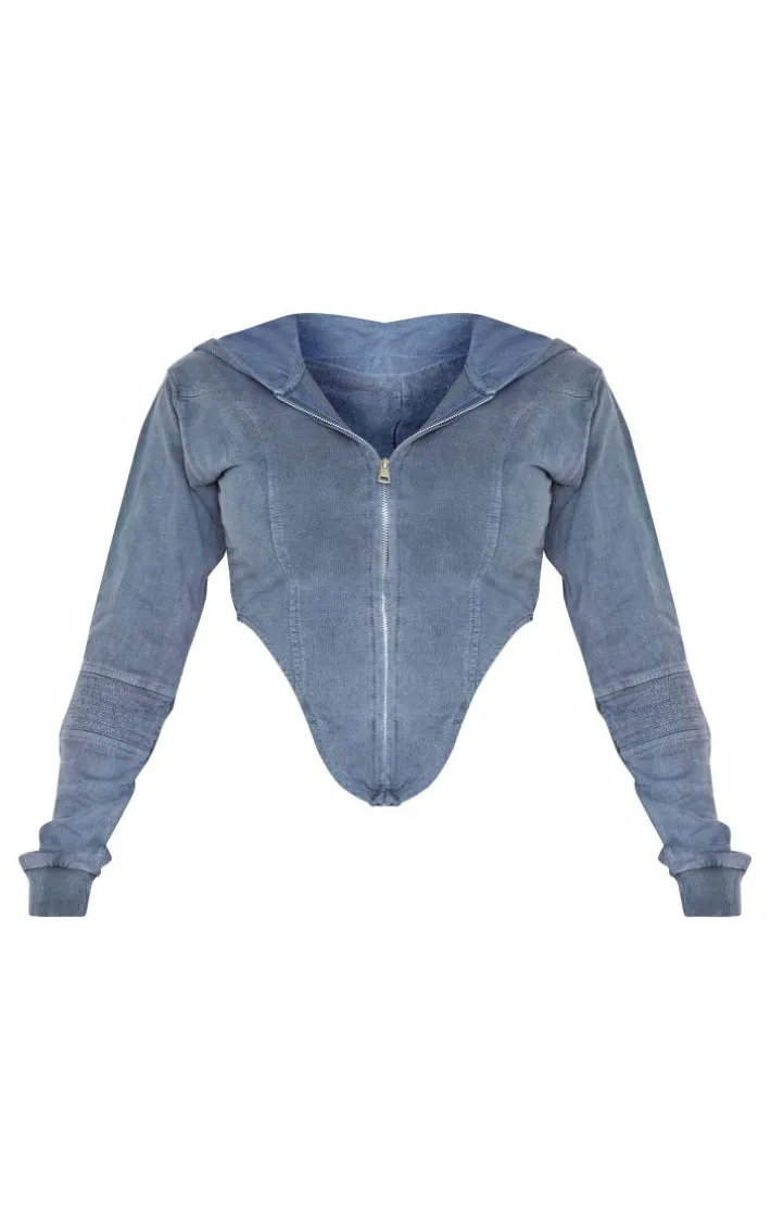 Shape Blue Washed Corset Detail Hoodie