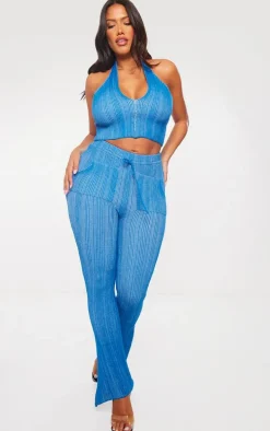 Shape Bright Blue Knit Contrast Drawstring Flare Pants