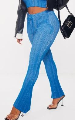 Shape Bright Blue Knit Contrast Drawstring Flare Pants