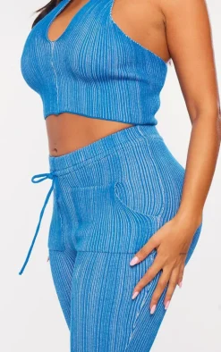 Shape Bright Blue Knit Contrast Drawstring Flare Pants