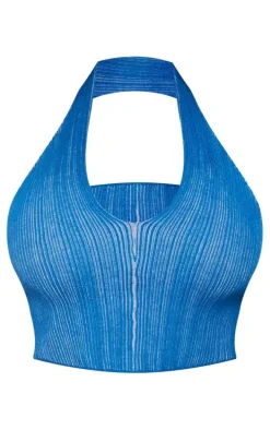 Shape Bright Blue Knit Contrast Halter Neck Crop Top