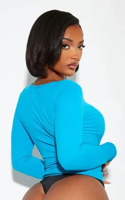 Shape Bright Blue Stretch Seamless Long Sleeve Longline Top