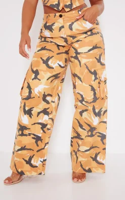 Shape Bright Orange Camo Pocket Detail Wide Leg Pants