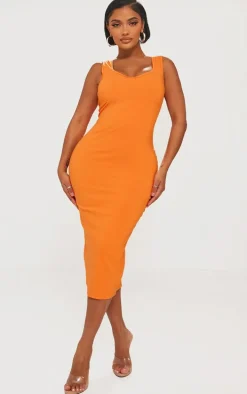 Shape Bright Orange Cup Detail Strappy Midi Dress