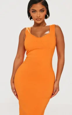 Shape Bright Orange Cup Detail Strappy Midi Dress