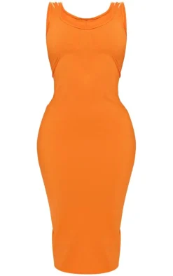 Shape Bright Orange Cup Detail Strappy Midi Dress