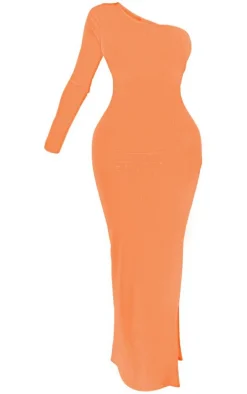 Shape Bright Orange Glitter Jersey One Sleeve Maxi Dress
