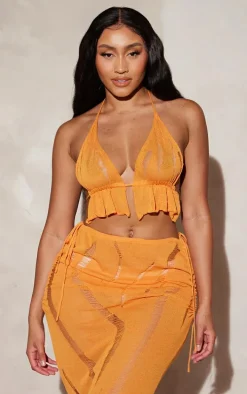 Shape Bright Orange Knit Ladder Detailed Halterneck Bralet