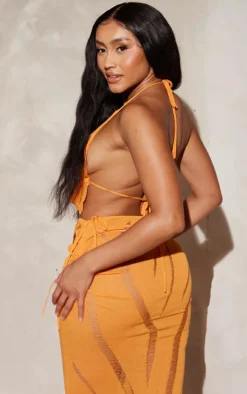 Shape Bright Orange Knit Ladder Detailed Halterneck Bralet