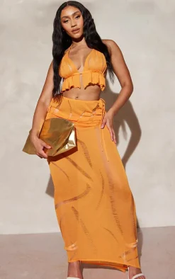 Shape Bright Orange Knit Ladder Detailed Halterneck Bralet