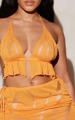 Shape Bright Orange Knit Ladder Detailed Halterneck Bralet