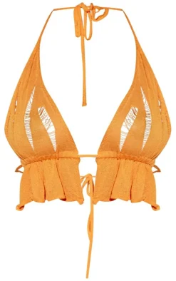 Shape Bright Orange Knit Ladder Detailed Halterneck Bralet
