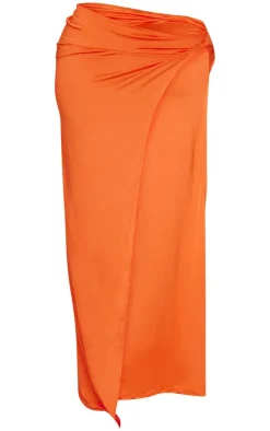 Shape Bright Orange Knot Side Maxi Skirt
