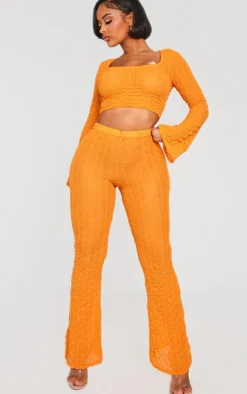 Shape Bright Orange Textured Sheer Wide Leg Pants