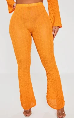 Shape Bright Orange Textured Sheer Wide Leg Pants