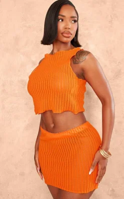 Shape Bright Orange Textured Sheer Mini Skirt
