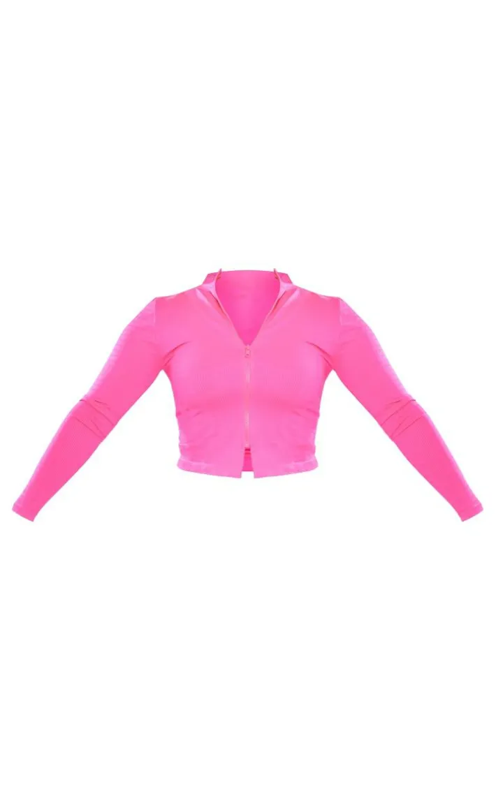 Shape Bright Pink Branded Contour Zip Long Sleeve Gym Top