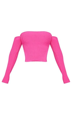 Shape Bright Pink Knit Bardot Split Side Detail Top