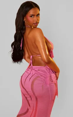 Shape Bright Pink Knit Ladder Detailed Halterneck Bralet