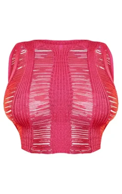 Shape Bright Pink Knit Ladder Racer Neck Longline Top