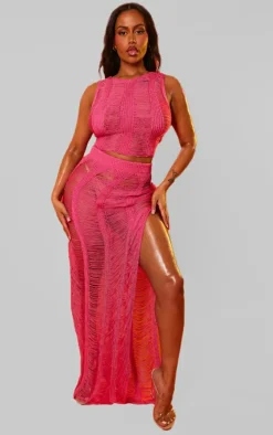 Shape Bright Pink Knit Ladder Maxi Skirt