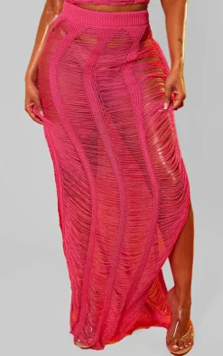 Shape Bright Pink Knit Ladder Maxi Skirt