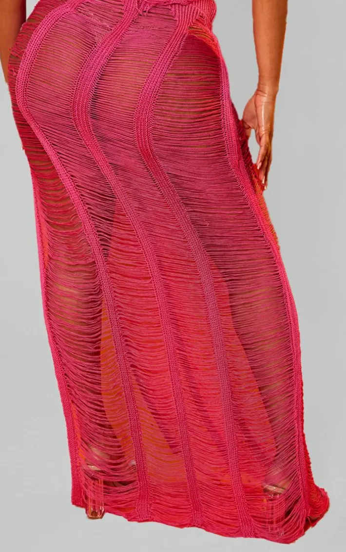 Shape Bright Pink Knit Ladder Maxi Skirt