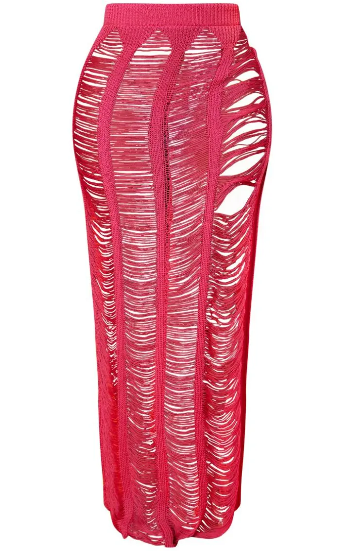 Shape Bright Pink Knit Ladder Maxi Skirt