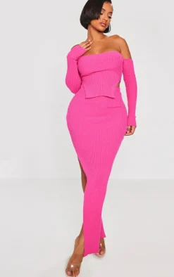 Shape Bright Pink Knit Split Side Detail Midaxi Skirt