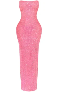 Shape Bright Pink Sequin Bandeau Maxi Dress