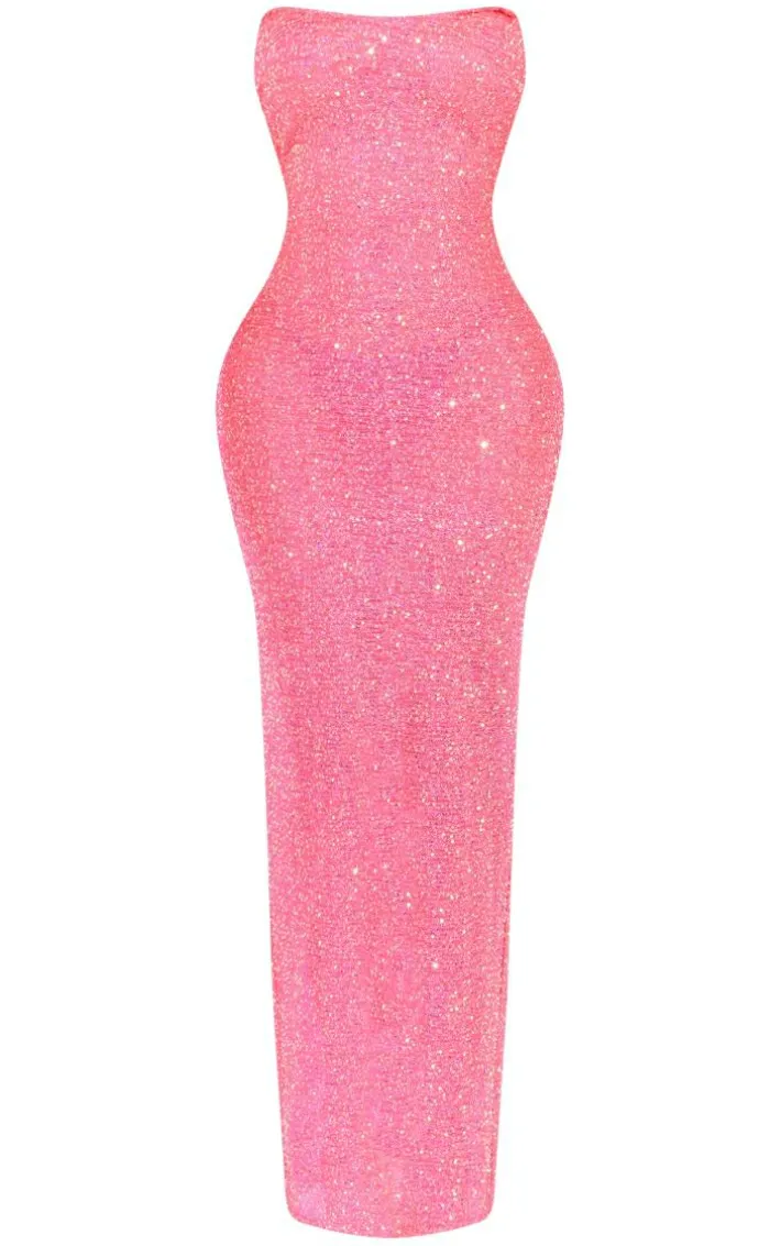 Shape Bright Pink Sequin Bandeau Maxi Dress